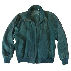 Copper Key Bomber or 50s James Dean Style Jacket in Forest Green Suede